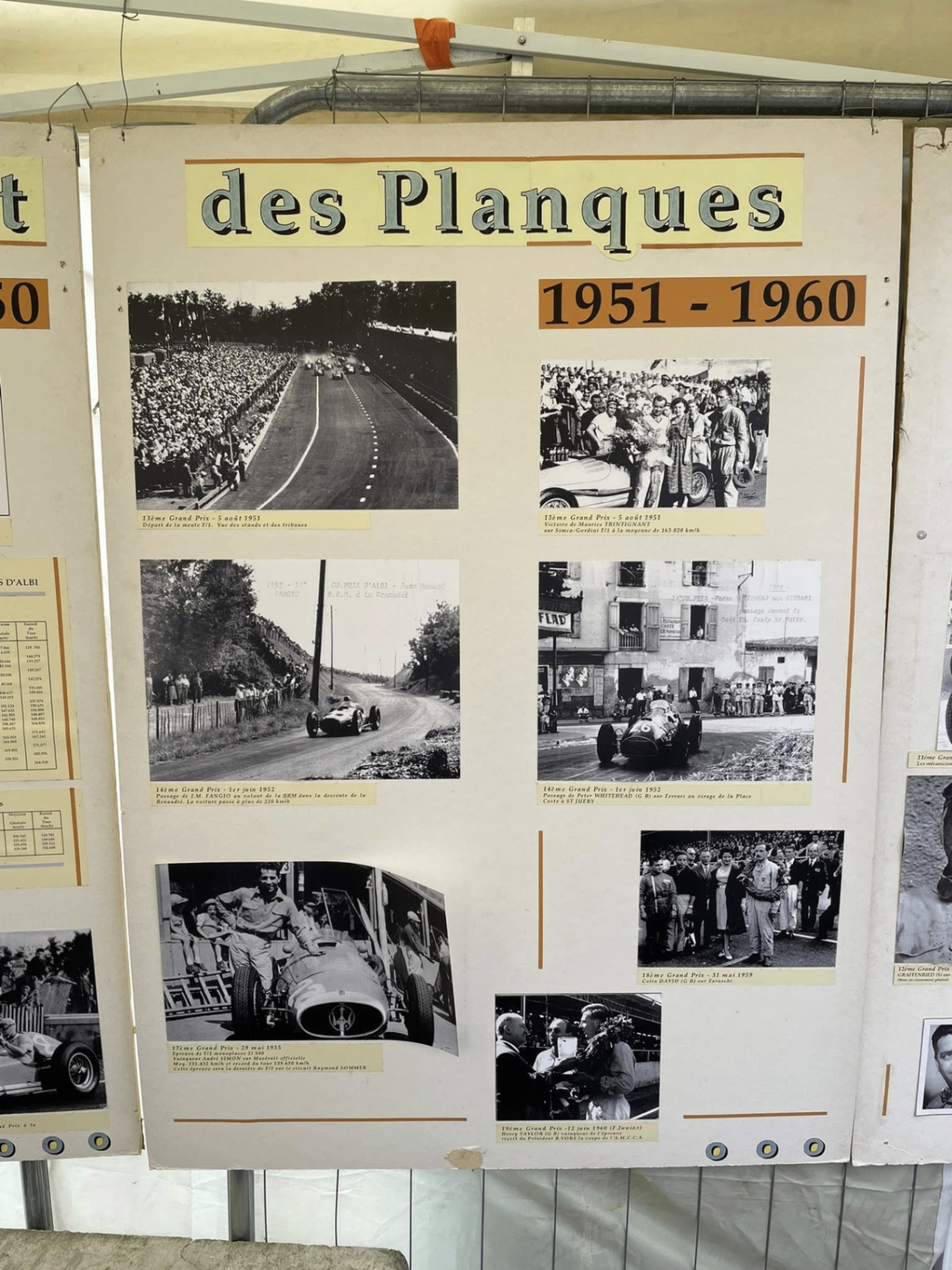 Panneau d'exposition sur le circuit des Planques entre 1951 et 1960.