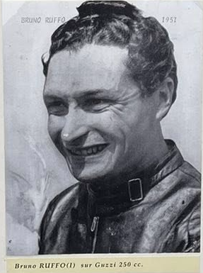 Portrait de Bruno Ruffo, vainqueur 250 cc sur Guzzi en 1951.